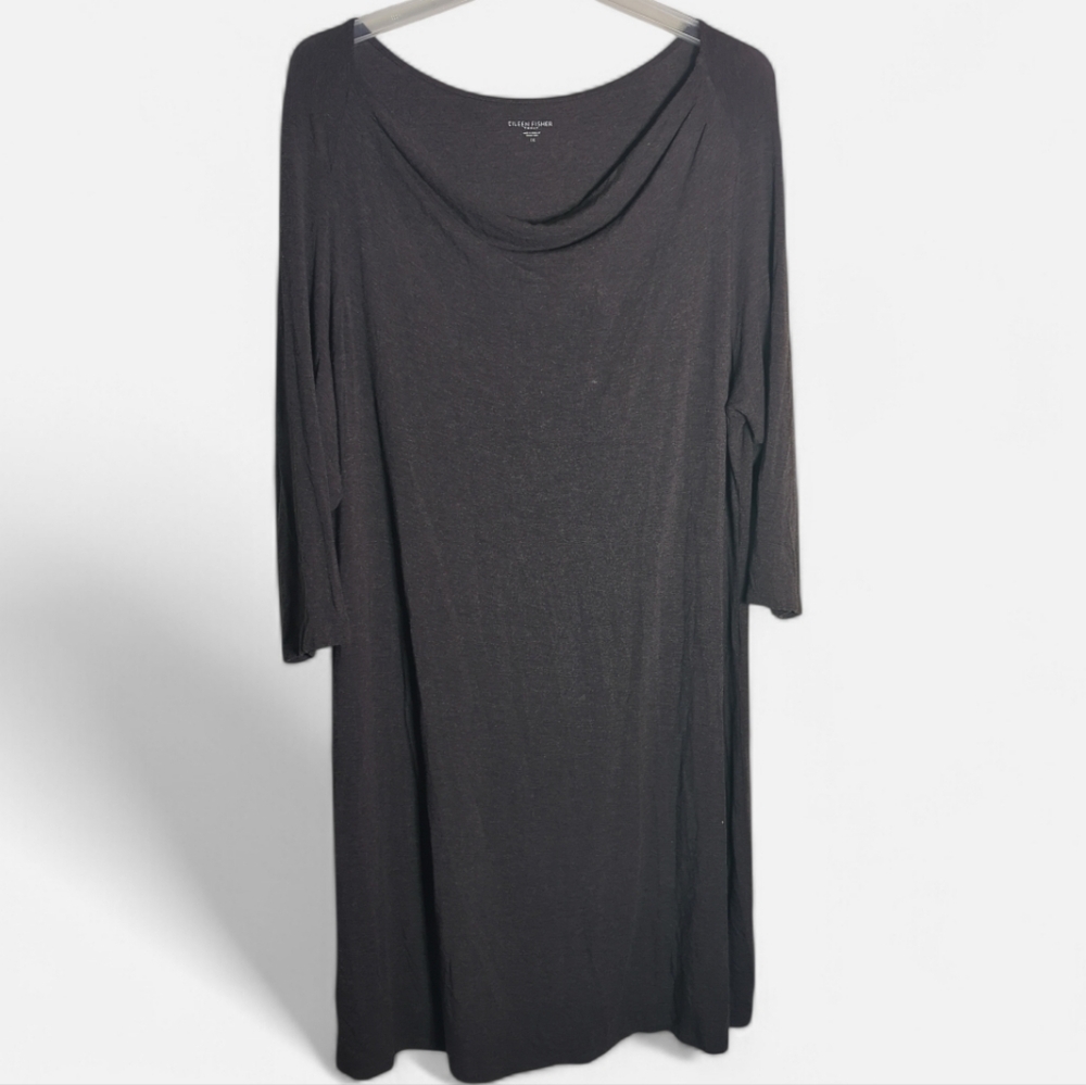Eileen Fisher Womens Dress Cowl Neck Long Sleeve Viscose Brown‎ Plus Size 1X